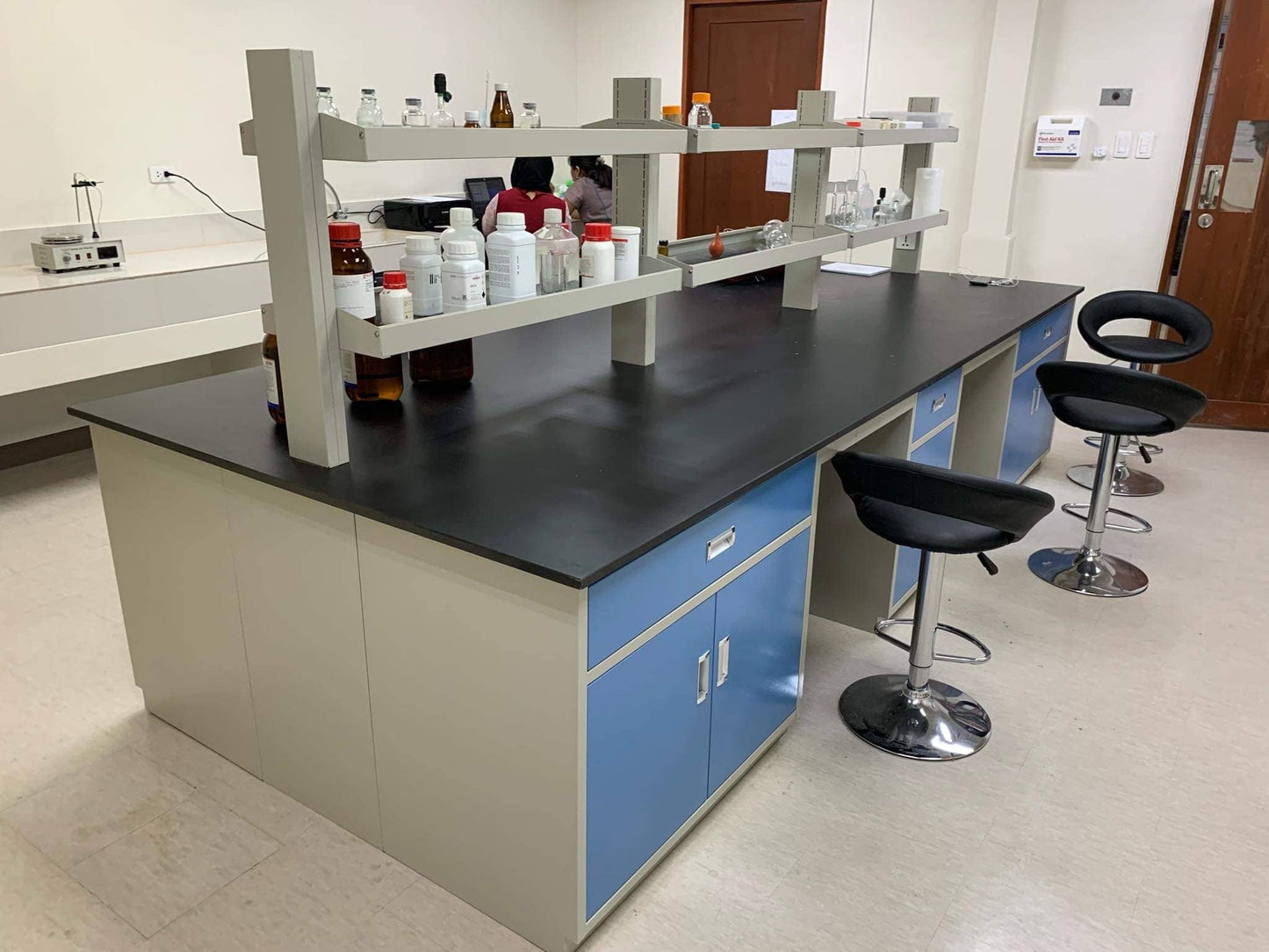 Laboratory furniture of sinks, tables, cabinets for lab use