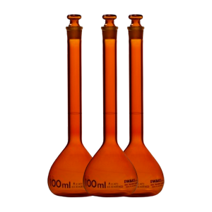 Iwaki Volumetric Flask with Glass Stopper Coating Amber Class A