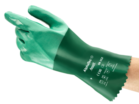 Chemical Glove for a wider range of chemicals oils, greases, alcohols, resins, alkalis, organic acids, and many solvents.