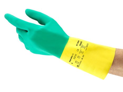 Chemical Glove for a wider range of chemicals oils, greases, alcohols, resins, alkalis, organic acids, and many solvents.